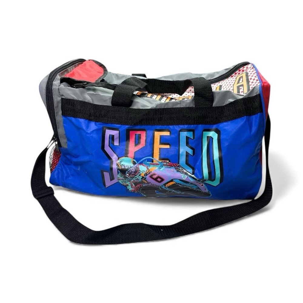 Vintage Formula Speed Motorcycle Racing Duffle Bag 90s Colorful Luggage